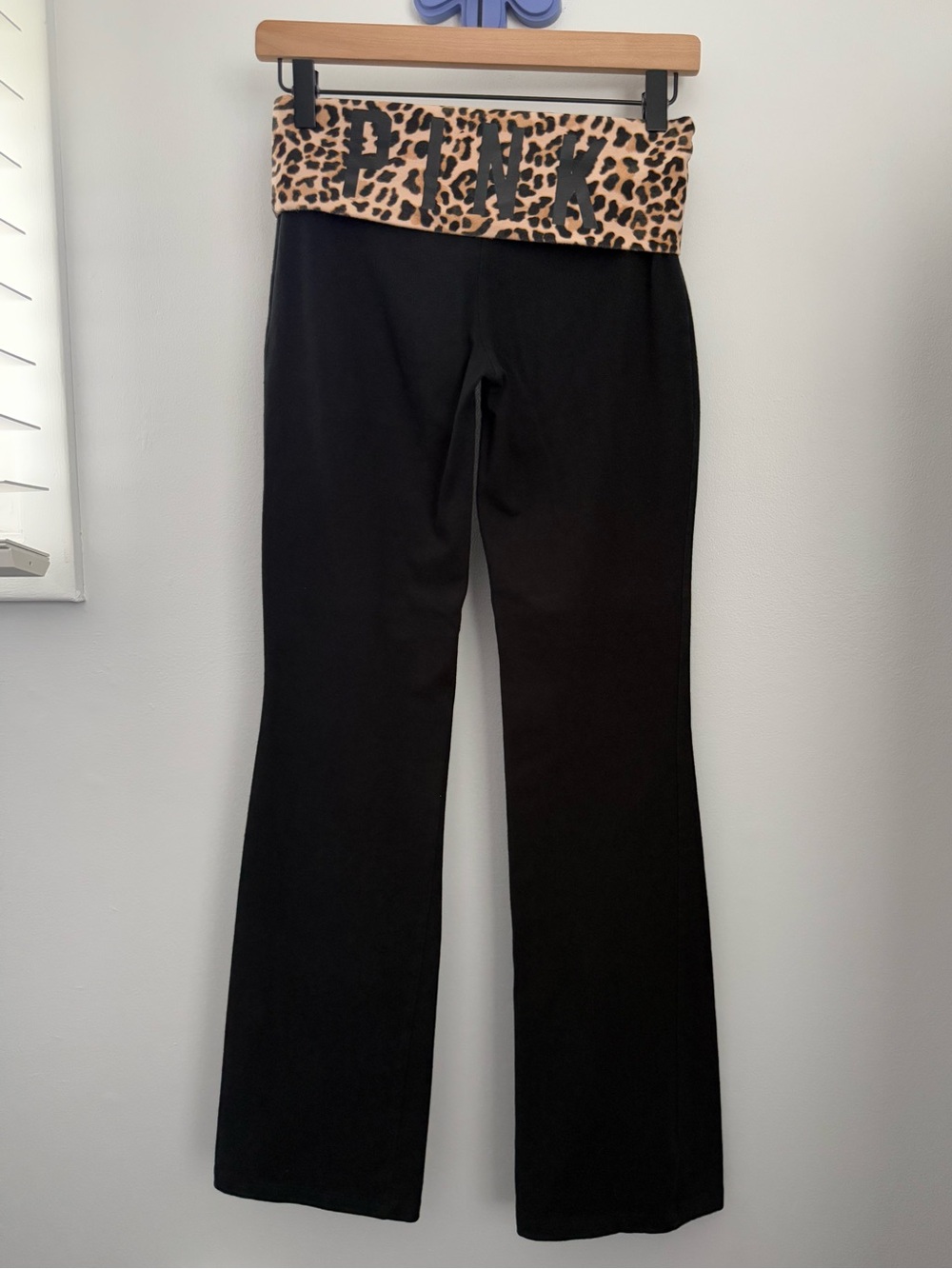 PINK VS XS Leopard Print Foldover Yoga Pants Black Bootcut Y2K 2013 Tumblr